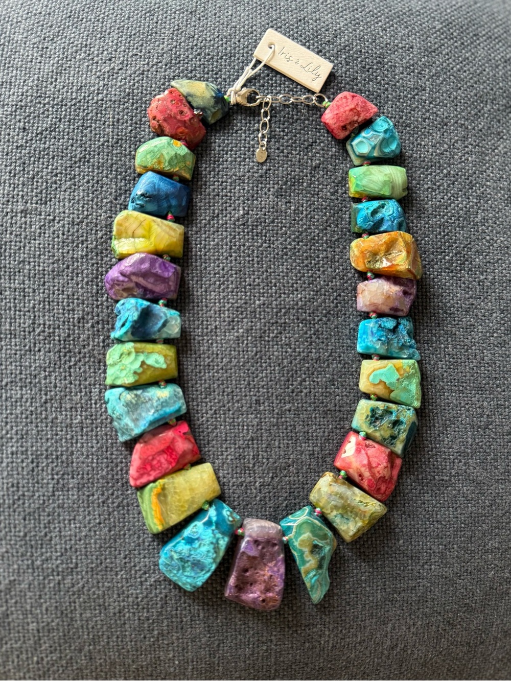 Iris & Lily London Genuine Agate Slab Necklace Sterling silver clasp
